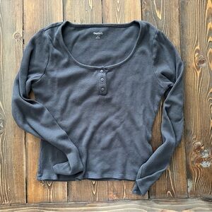 Gap Women's Long Sleeve Scoop Neck Henley Top - Charcoal